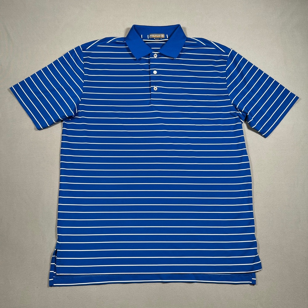 Peter Millar Summer Comfort Polo Shirt Mens Medium Blue Striped Performance Golf